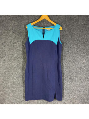 Eccoci Dress Women 12 Blue Sheath Midi Zipper V-Neck Sleeveless Lined Casual